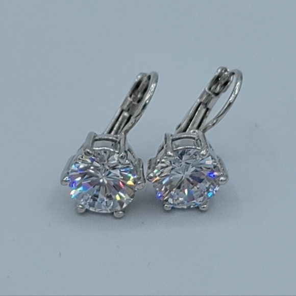 Silvertone Crystal Leverback Earrings #1332 - Picture 9 of 13